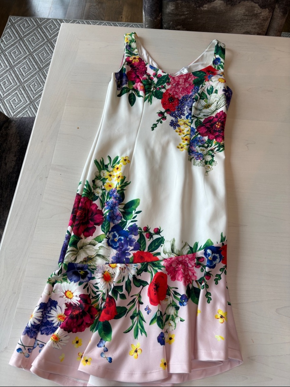 VENUS White Floral Print Mini Dress with Pink Hem